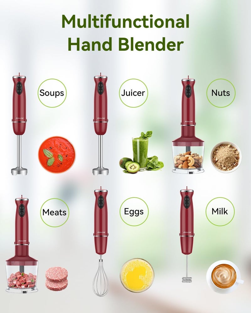 Abuler Immersion Blender 5 in 1 Hand Blender, 1000W Hand Mixer Stick,12 Speed Handheld Blender 304 Stainless Steel with 600ml Mixing Beaker, 500ml Chopper, Whisk and Milk Frother for Soup, Baby Food - Image 5
